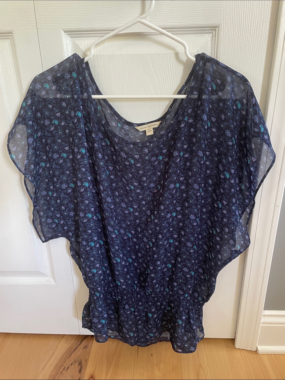 Sheer Navy Floral Blouse - Women's Top